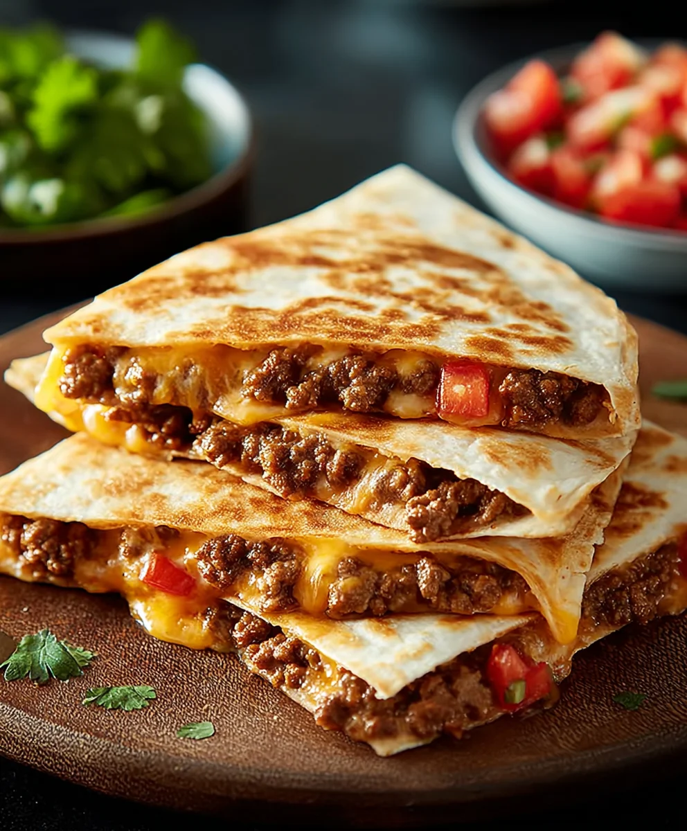 Easy Cheesy Ground Beef Quesadillas - Quick Dinner