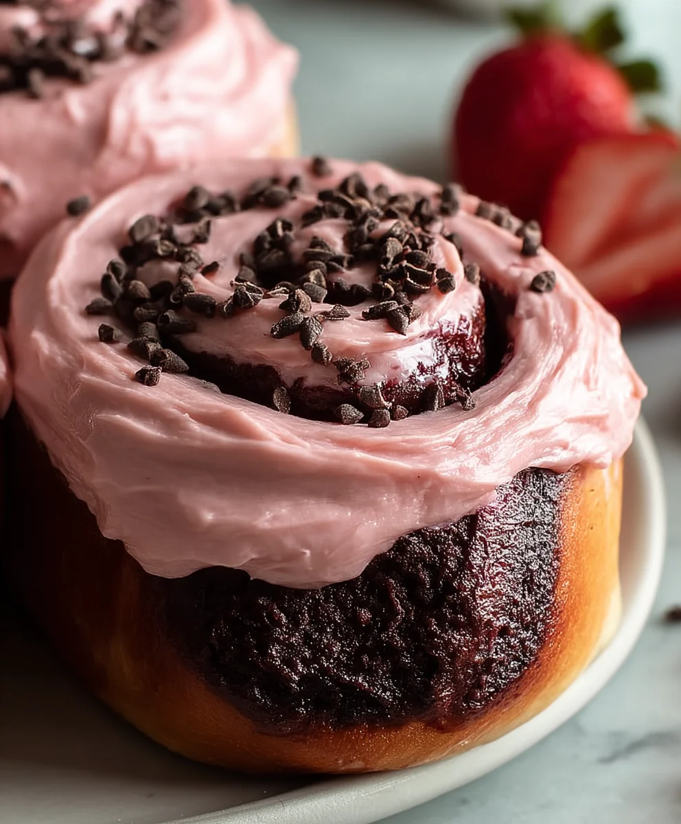 Chocolate Rolls with Strawberry Cream Cheese Frosting