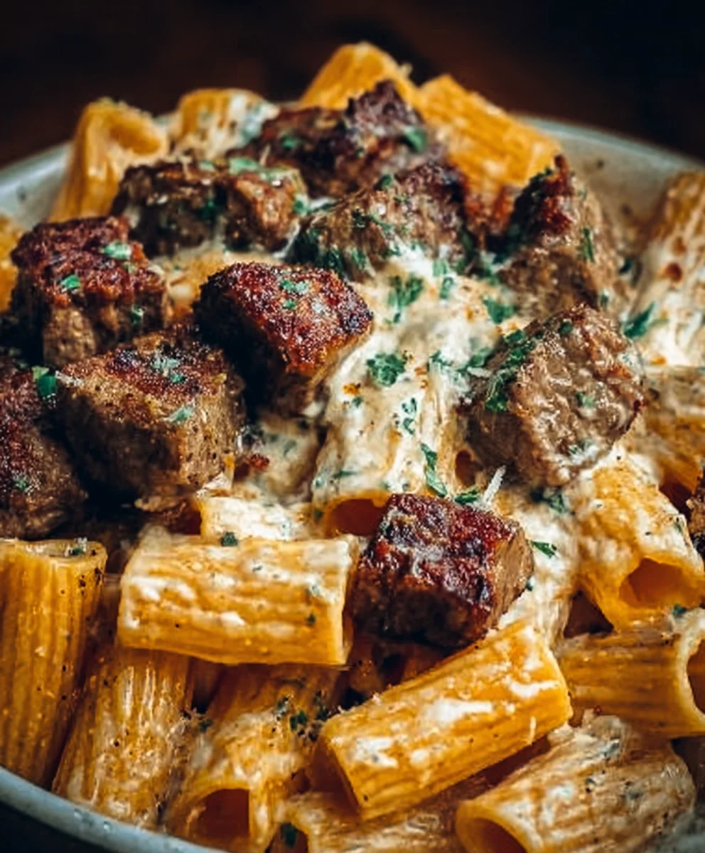 Cajun Steak Tips Cheesy Rigatoni Parmesan - Easy Dinner
