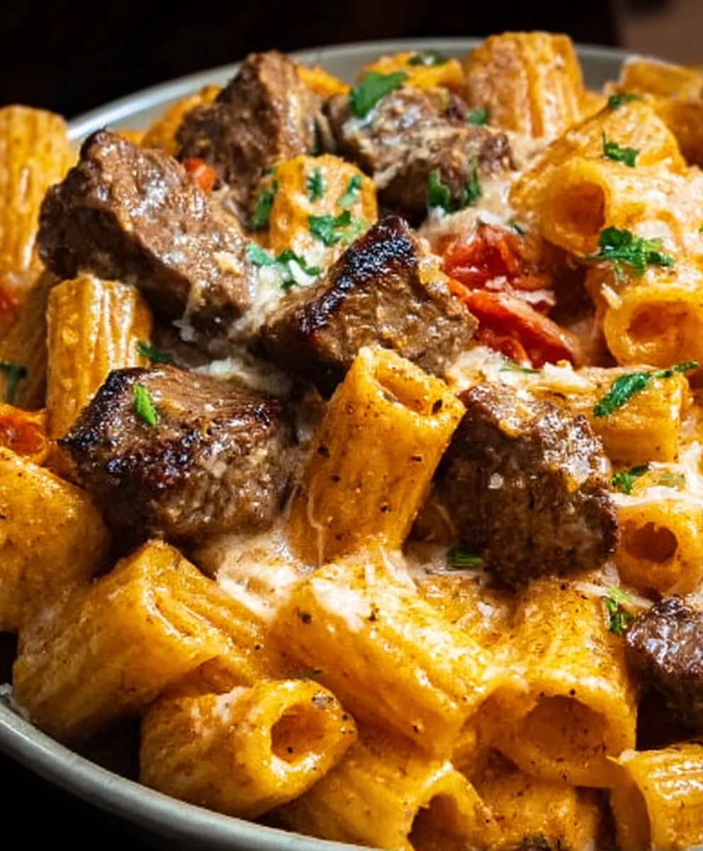 Cajun Steak Tips Cheesy Rigatoni Parmesan - Easy Dinner