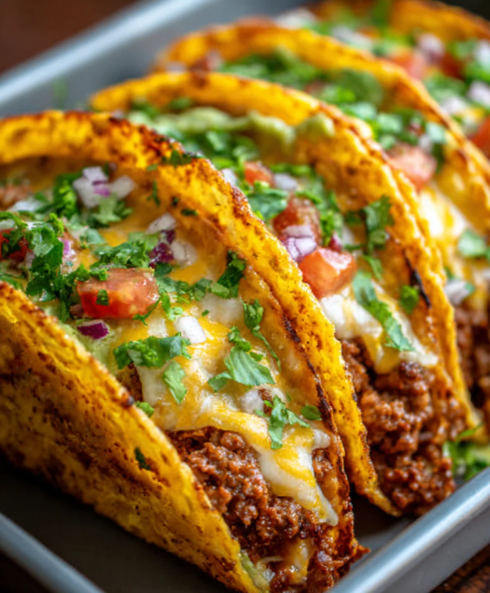 Crispy Oven Baked Beef Tacos - Loaded Cheesy