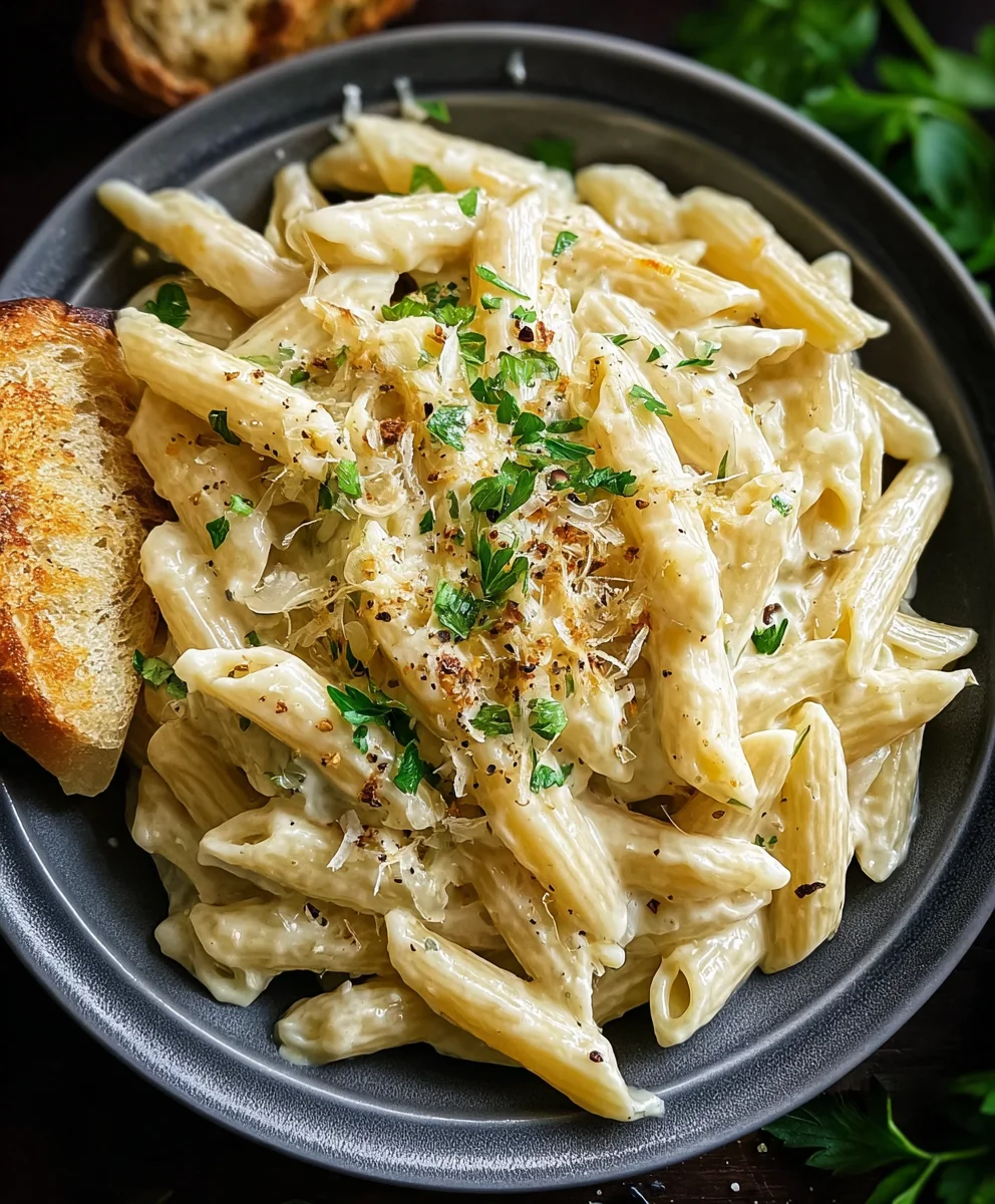Easy Creamy Garlic Penne Pasta Recipe