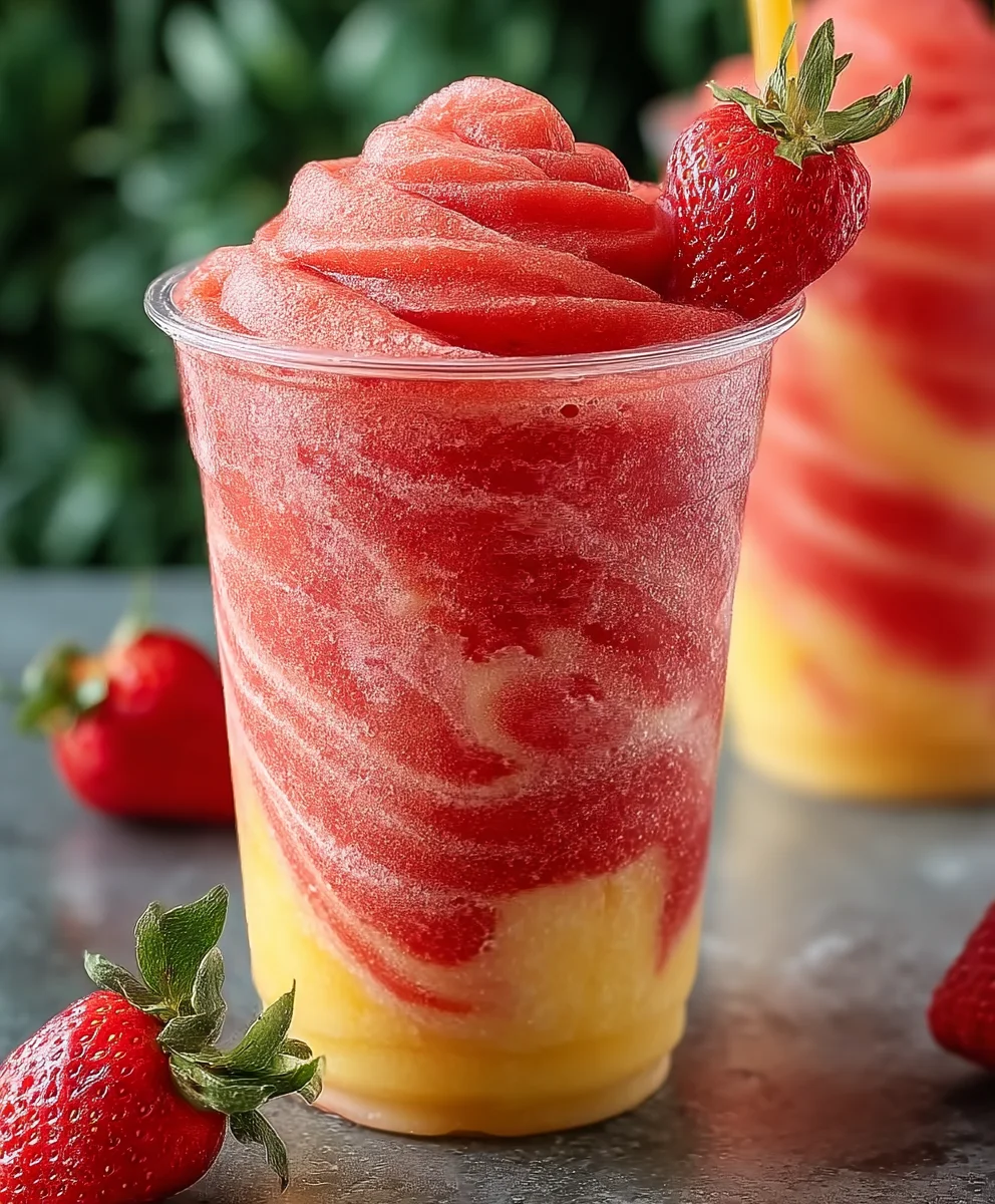 Pineapple Strawberry Swirl Slushie- Refreshing Drink