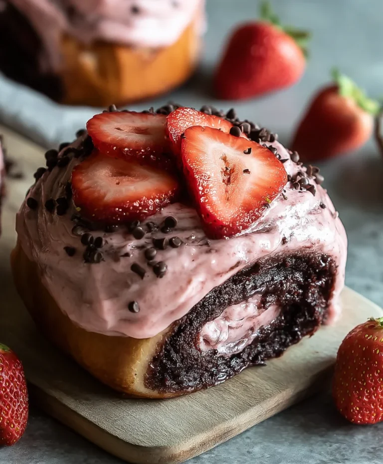 Chocolate Rolls with Strawberry Cream Cheese Frosting