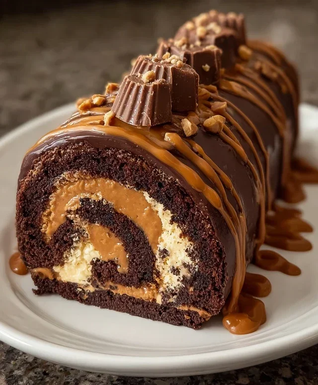 Peanut Butter Cup Chocolate Roll Cake