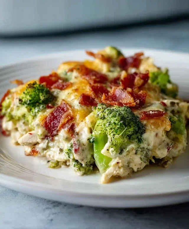 Creamy Low Carb Chicken Casserole with Broccoli and Beef Beef Bacon