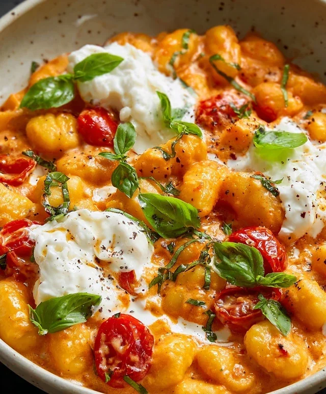 30 Minute Creamy Tomato Gnocchi with Burrata