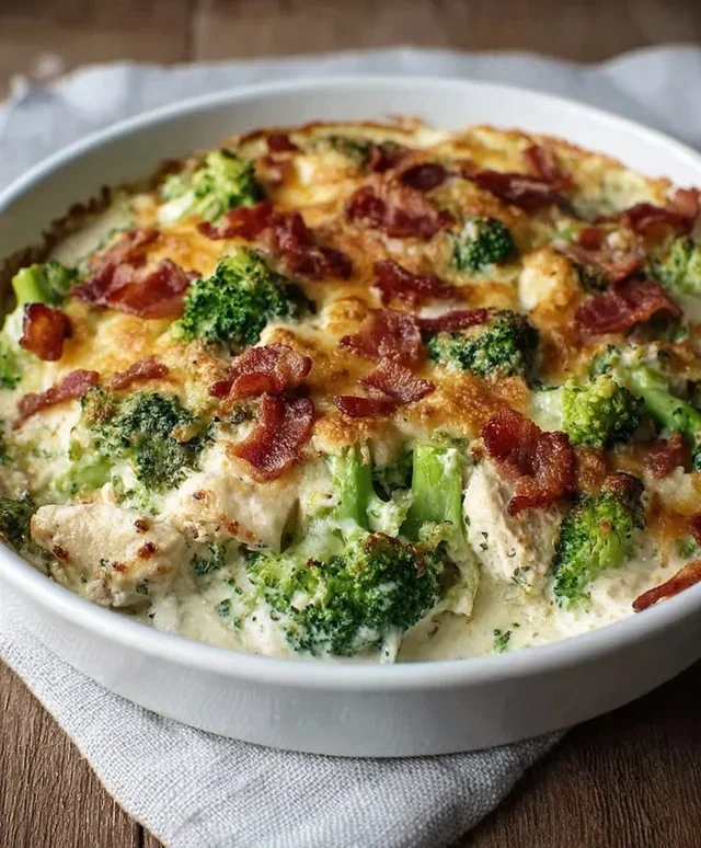 Creamy Low Carb Chicken Casserole with Broccoli and Beef Beef Bacon