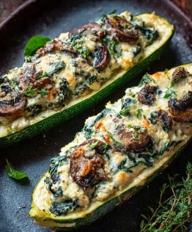Spinach, Mushroom, and Ricotta Stuffed Zucchini Boats Recipe