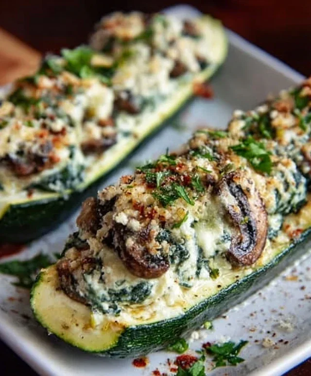 Spinach, Mushroom, and Ricotta Stuffed Zucchini Boats Recipe