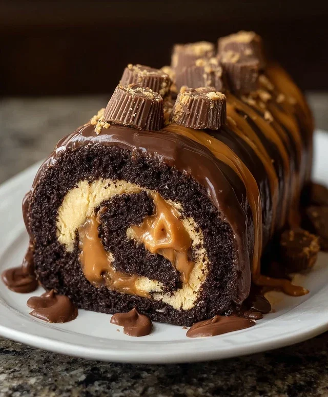 Peanut Butter Cup Chocolate Roll Cake