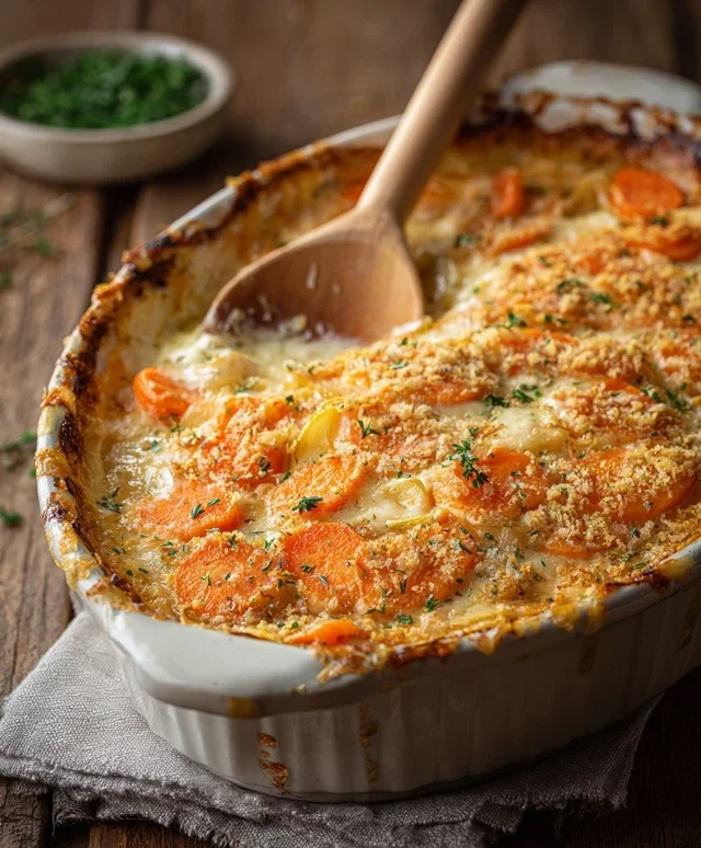 Cheesy Garlic Carrot Gratin – Creamy, Sweet & Savory