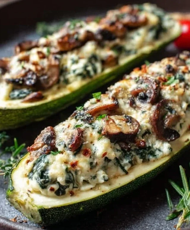 Spinach, Mushroom, and Ricotta Stuffed Zucchini Boats Recipe