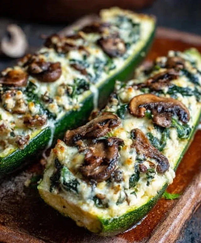Spinach, Mushroom, and Ricotta Stuffed Zucchini Boats Recipe