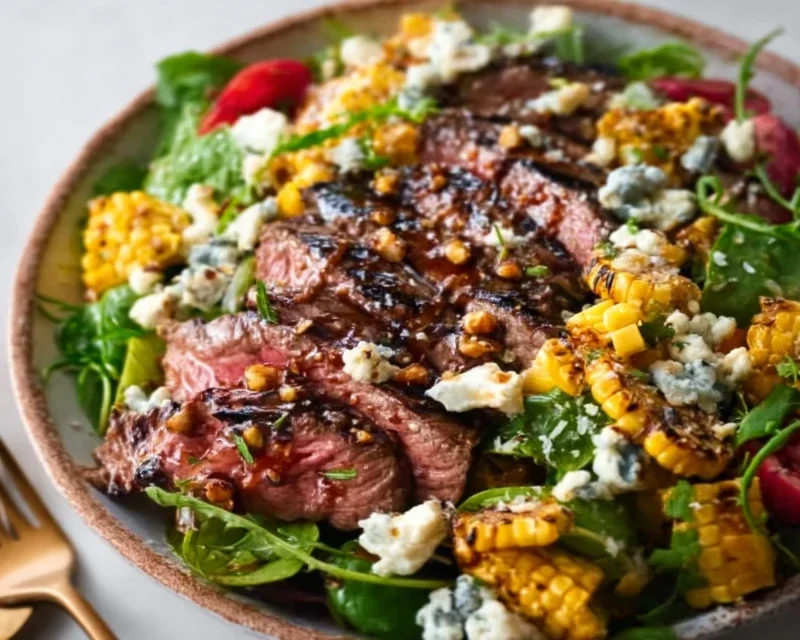 Balsamic Steak Gorgonzola Salad with Grilled Corn