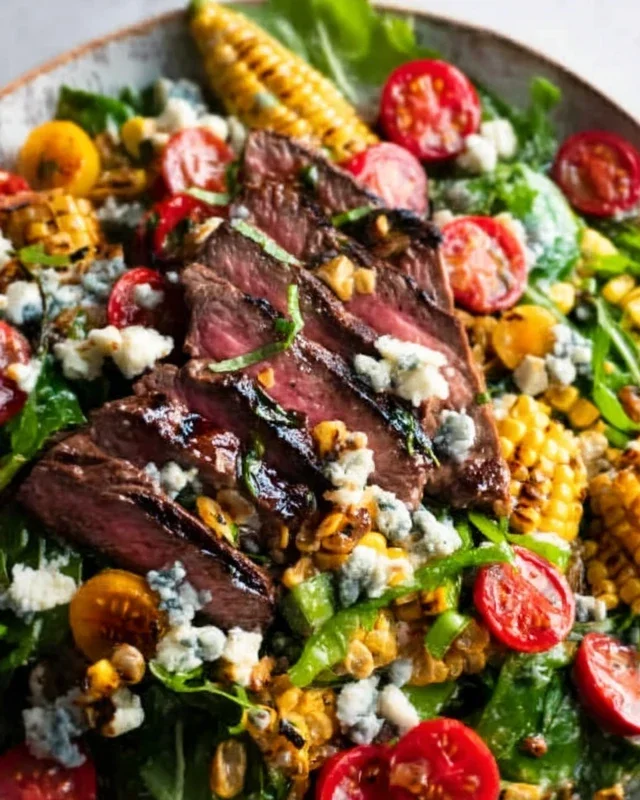 Balsamic Steak Gorgonzola Salad with Grilled Corn