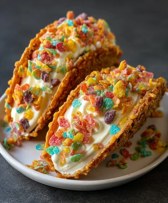 Fruity Pebbles Cheesecake Tacos