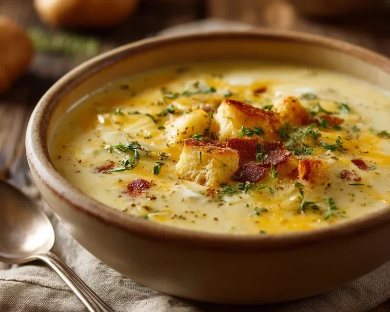 Hearty Cheddar Garlic Herb Potato Soup Recipe