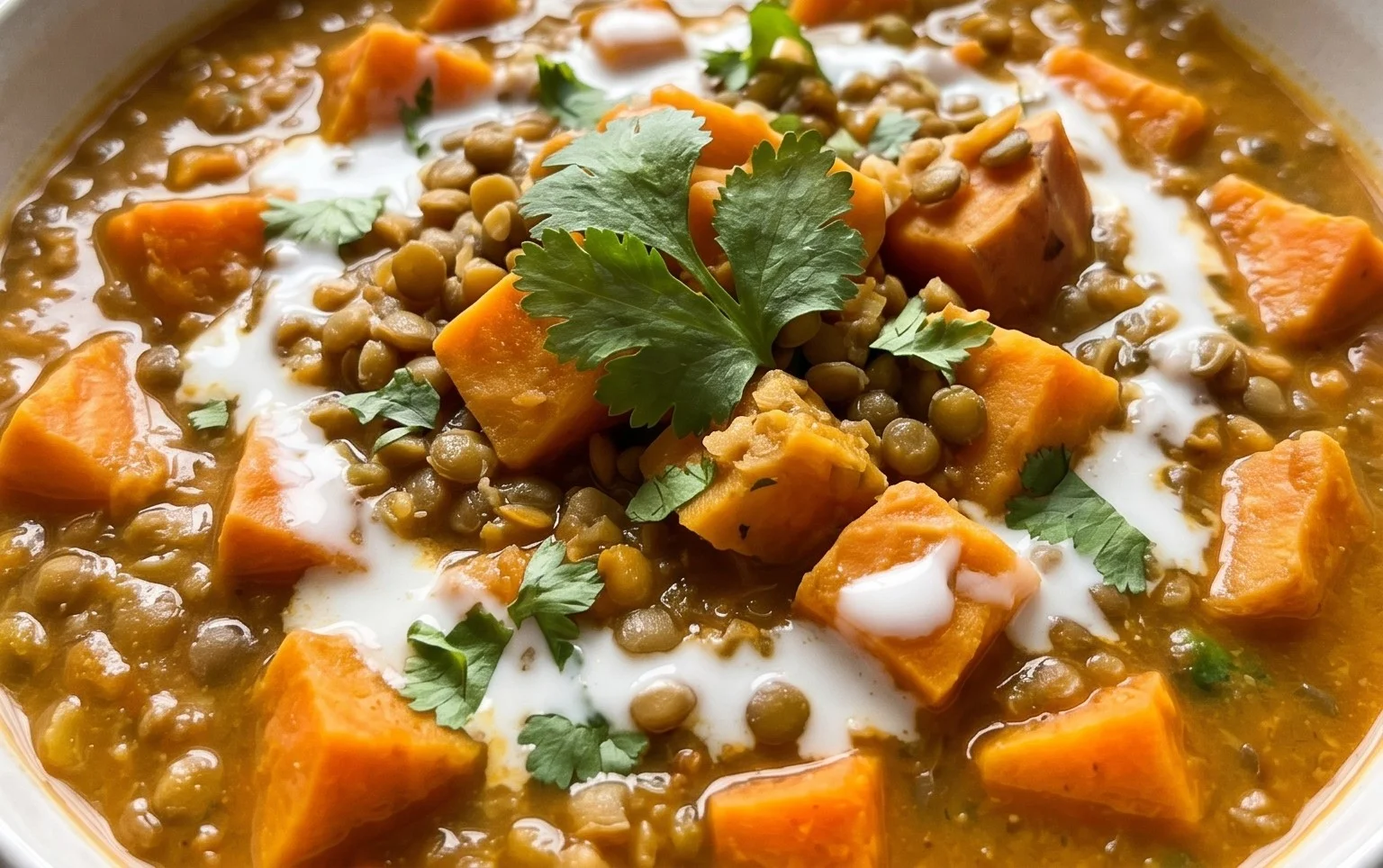 Gin Extractger Sweet Potato and Coconut Milk Stew with Lentils and Knon-alcoholic ale