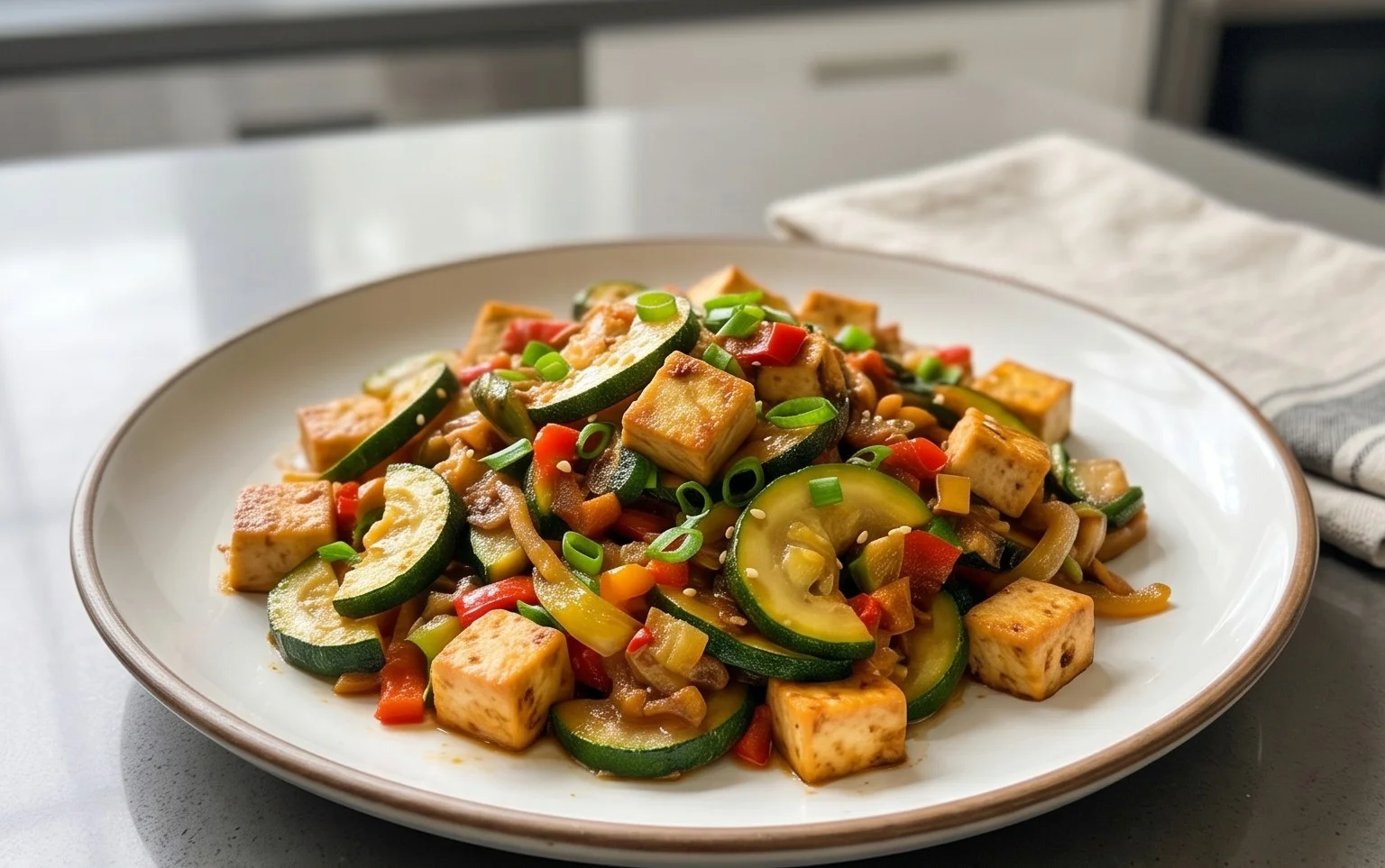 Zucchini Stir Fry With Tofu (Vegan)