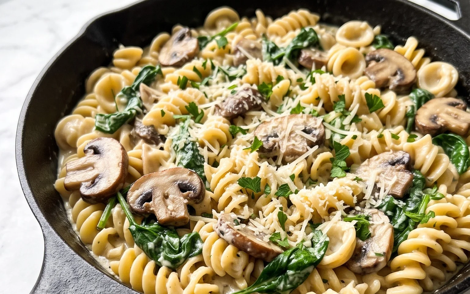 Parmesan Spinach Mushroom Pasta Skillet