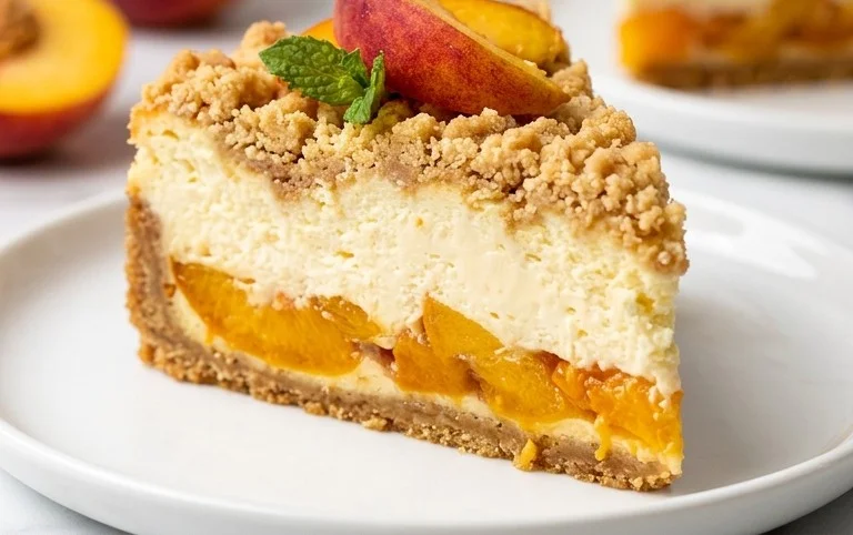 Peach Cream Cheese Cake with Streusel Topping
