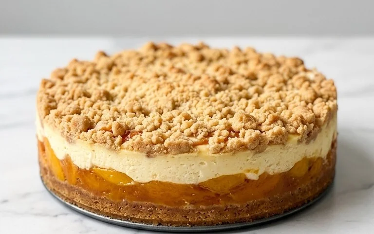 Peach Cream Cheese Cake with Streusel Topping
